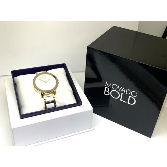 Movado Womens Watch 3601238 Bold White Dial Gold Swiss Quartz Ceramic Steel 34mm main image 9
